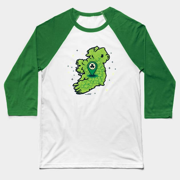 Map of Ireland with Shamrock Pinpoint Baseball T-Shirt by ANSAN